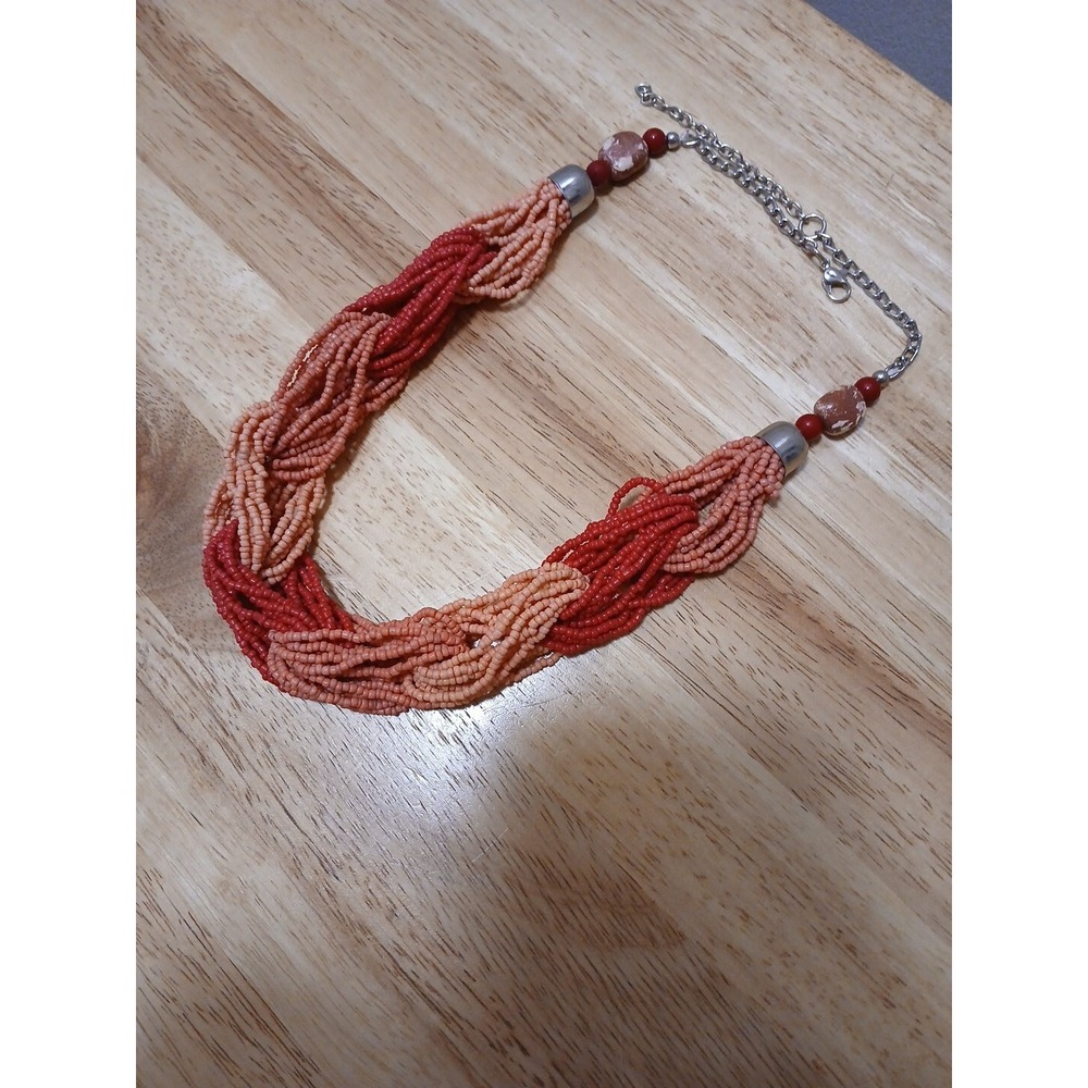 Vintage Seed Bead Choker Necklace Pink Fuchsia Multi Strand 16 Inches - Picture 2 of 6